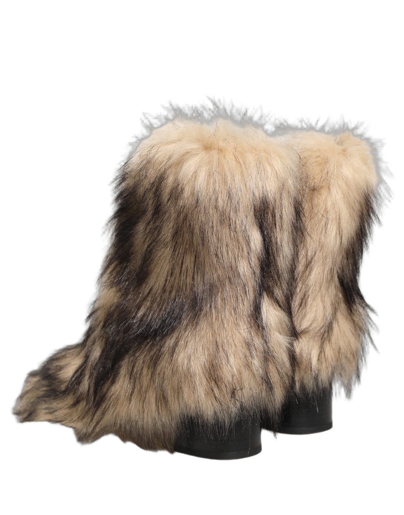 Dolce & Gabbana Brown Faux Fur Mid Calf Boots for Men