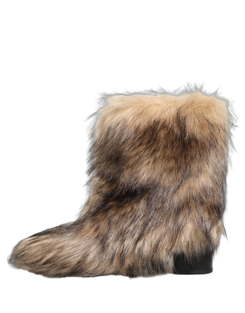 Dolce & Gabbana Brown Faux Fur Mid Calf Boots for Men