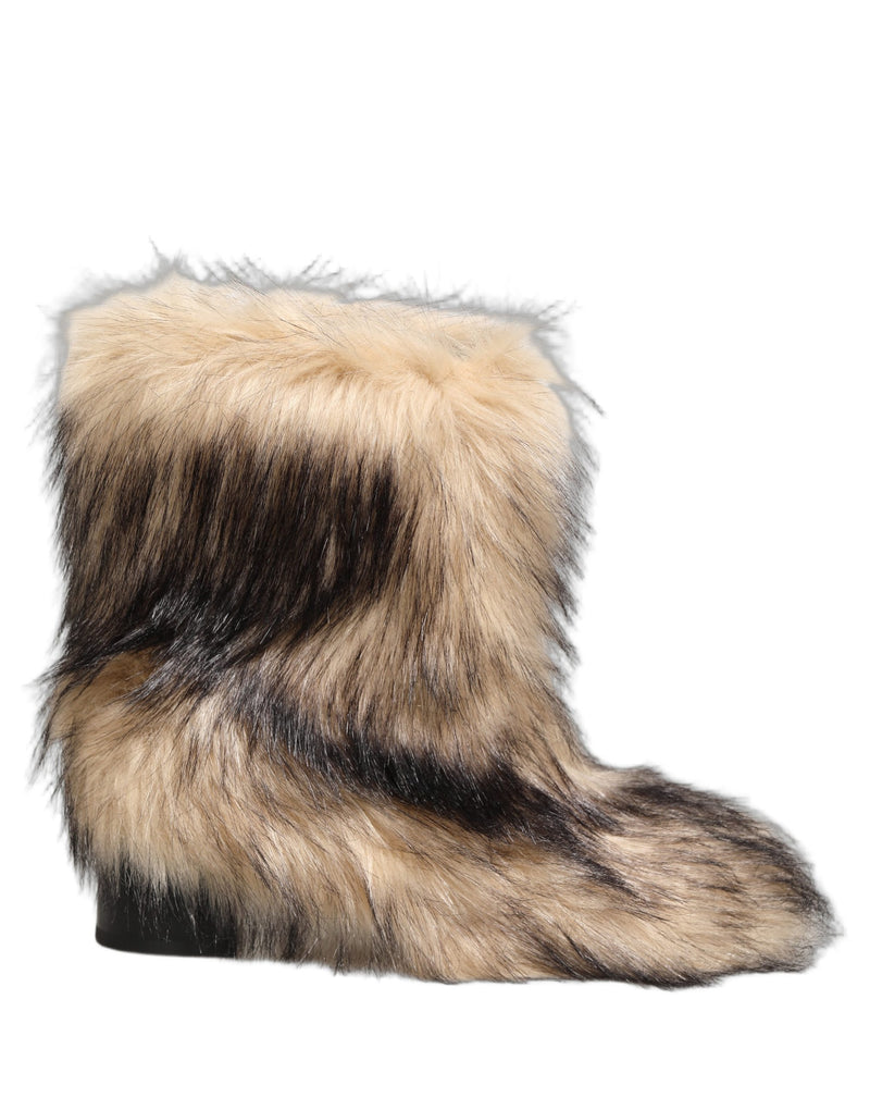 Dolce & Gabbana Brown Faux Fur Mid Calf Boots for Men
