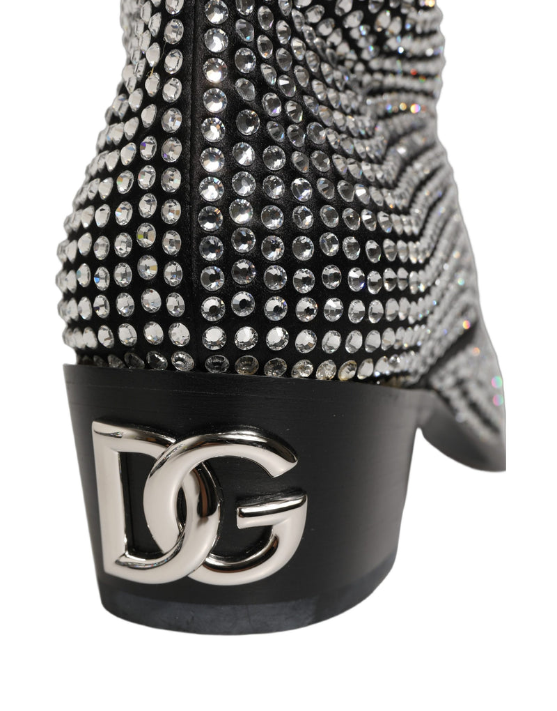 Dolce & Gabbana Black Crystal Embellished Ankle Boots