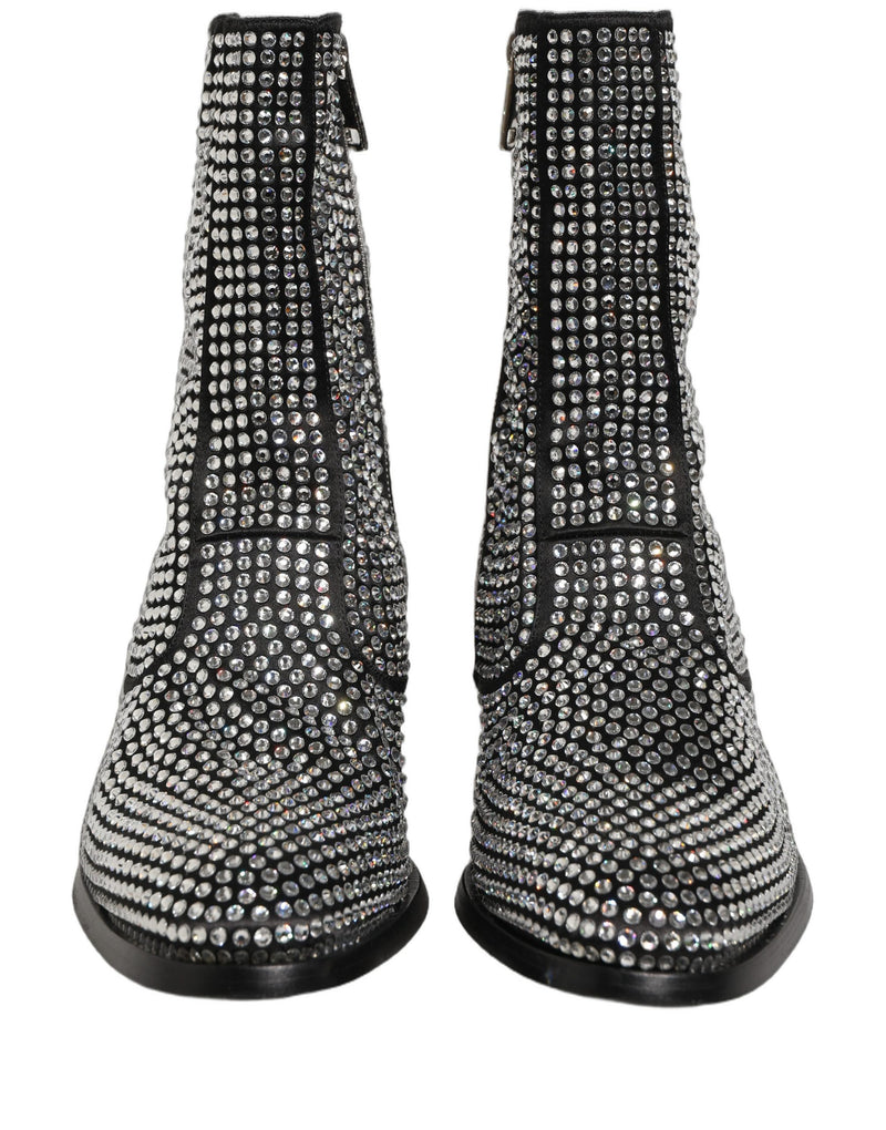 Dolce & Gabbana Black Crystal Embellished Ankle Boots