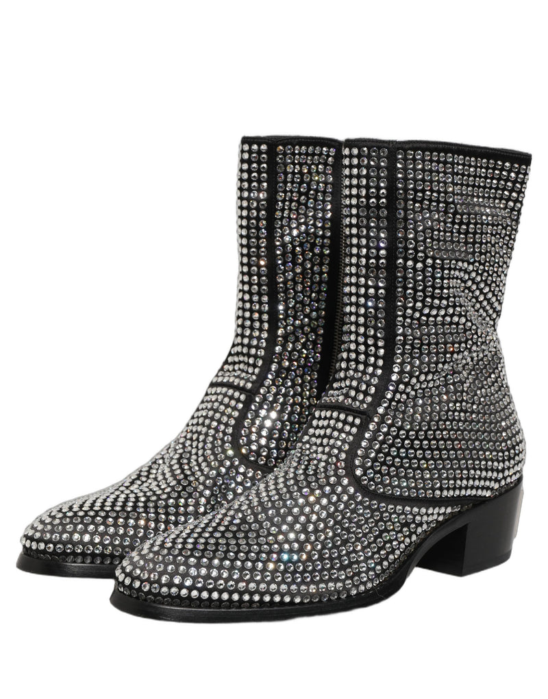 Dolce & Gabbana Black Crystal Embellished Ankle Boots