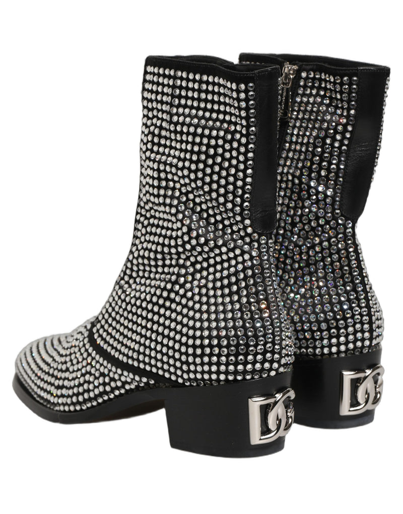 Dolce & Gabbana Black Crystal Embellished Ankle Boots