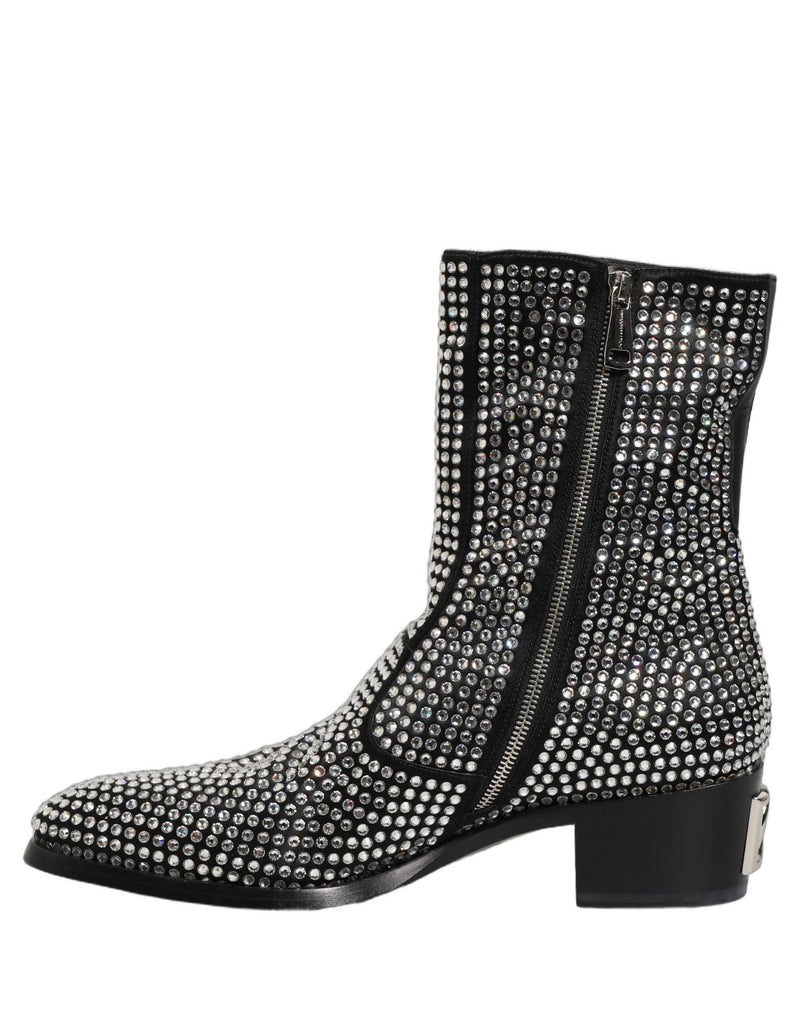 Dolce & Gabbana Black Crystal Embellished Ankle Boots