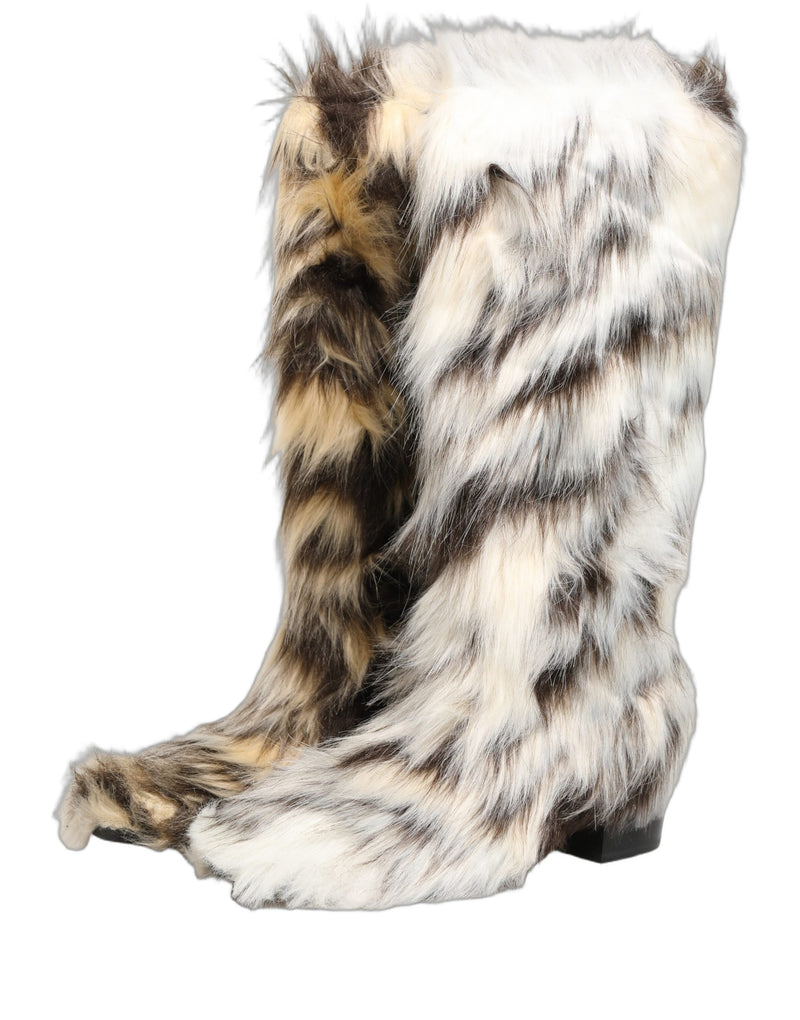Dolce & Gabbana Multicolor Knee High Faux Fur Boots