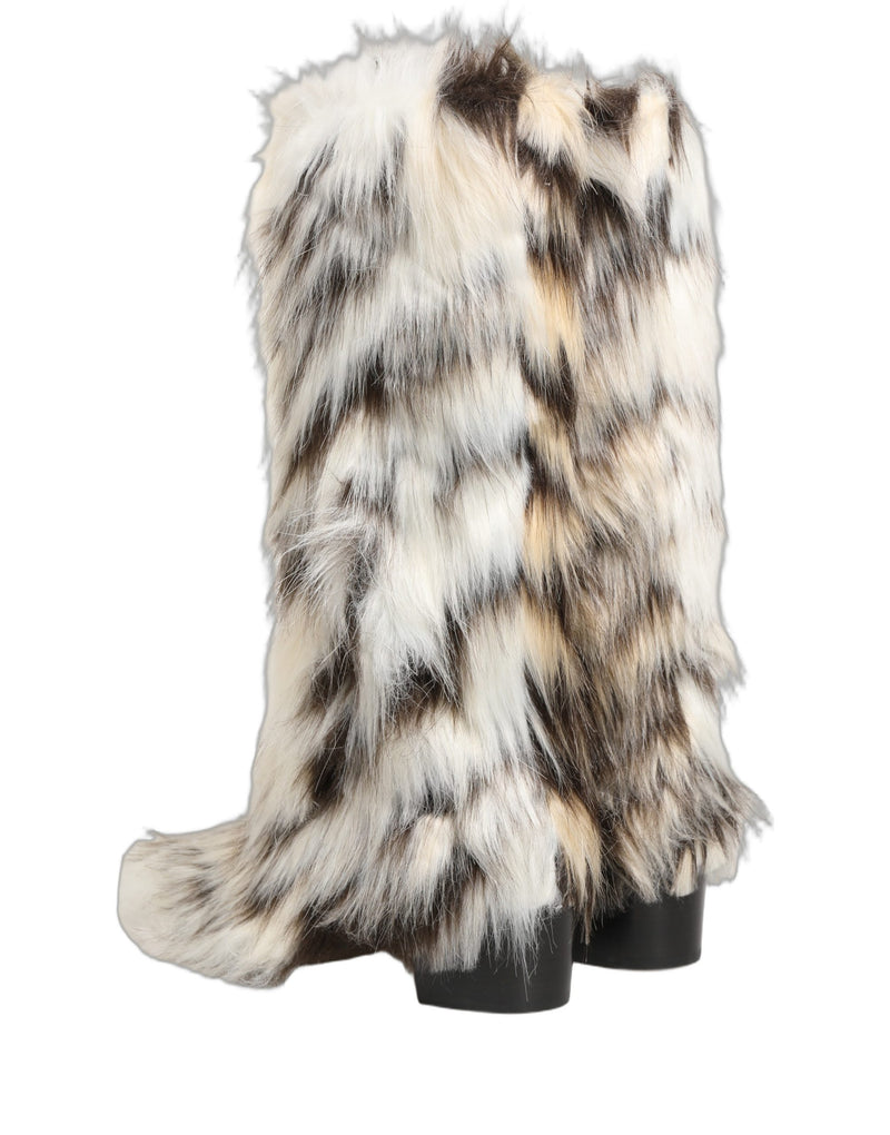 Dolce & Gabbana Multicolor Knee High Faux Fur Boots