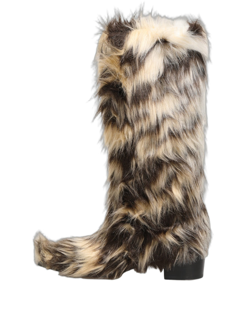Dolce & Gabbana Multicolor Knee High Faux Fur Boots