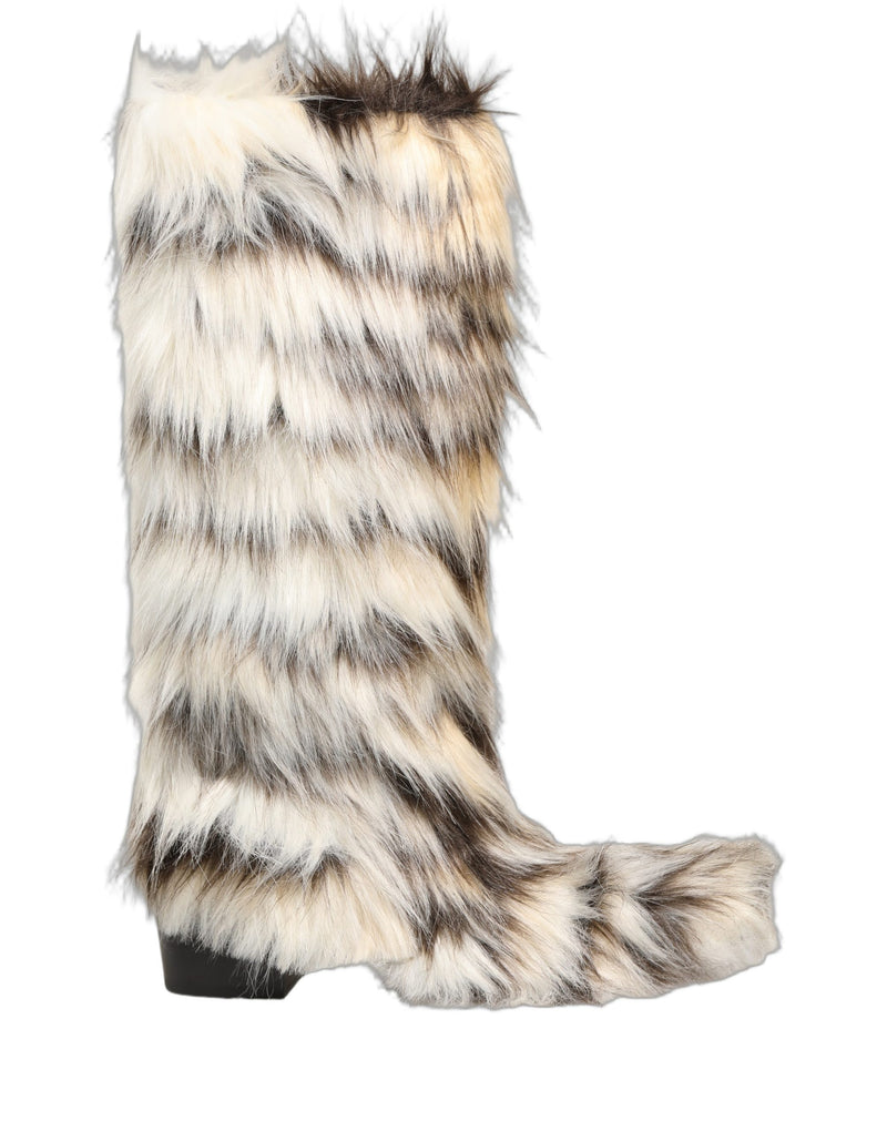 Dolce & Gabbana Multicolor Knee High Faux Fur Boots