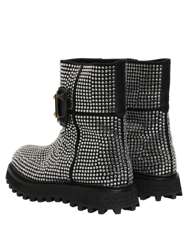 Dolce & Gabbana Black Crystal Embellished Ankle Boots