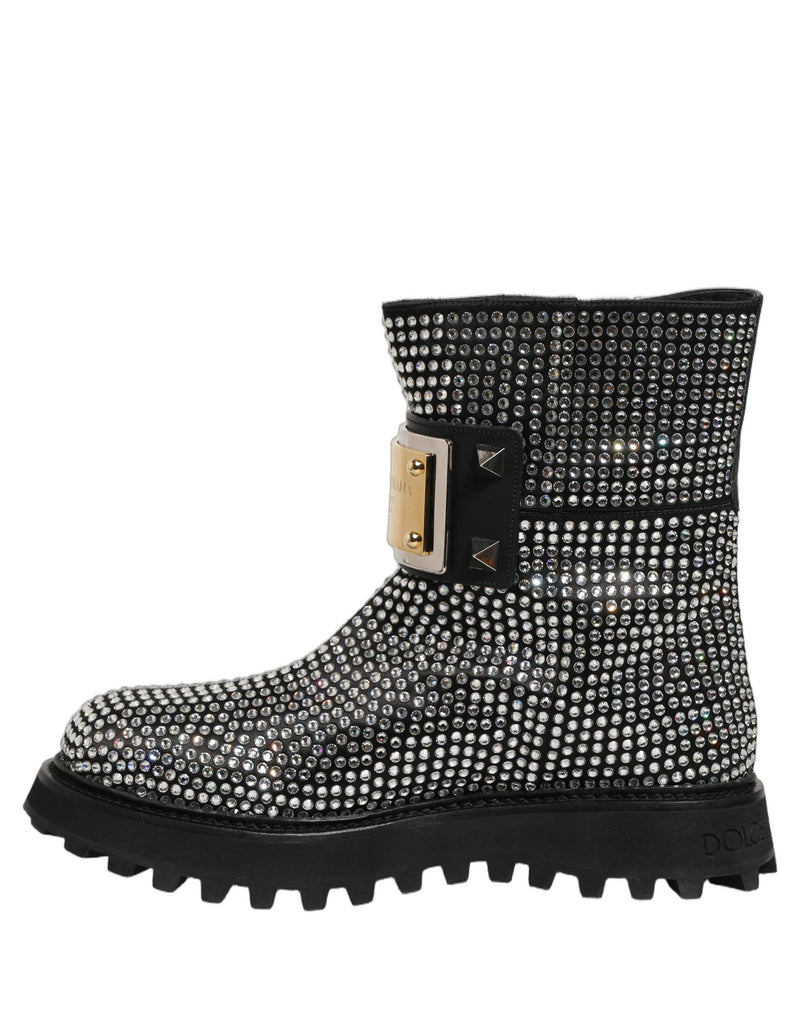 Dolce & Gabbana Black Crystal Embellished Ankle Boots