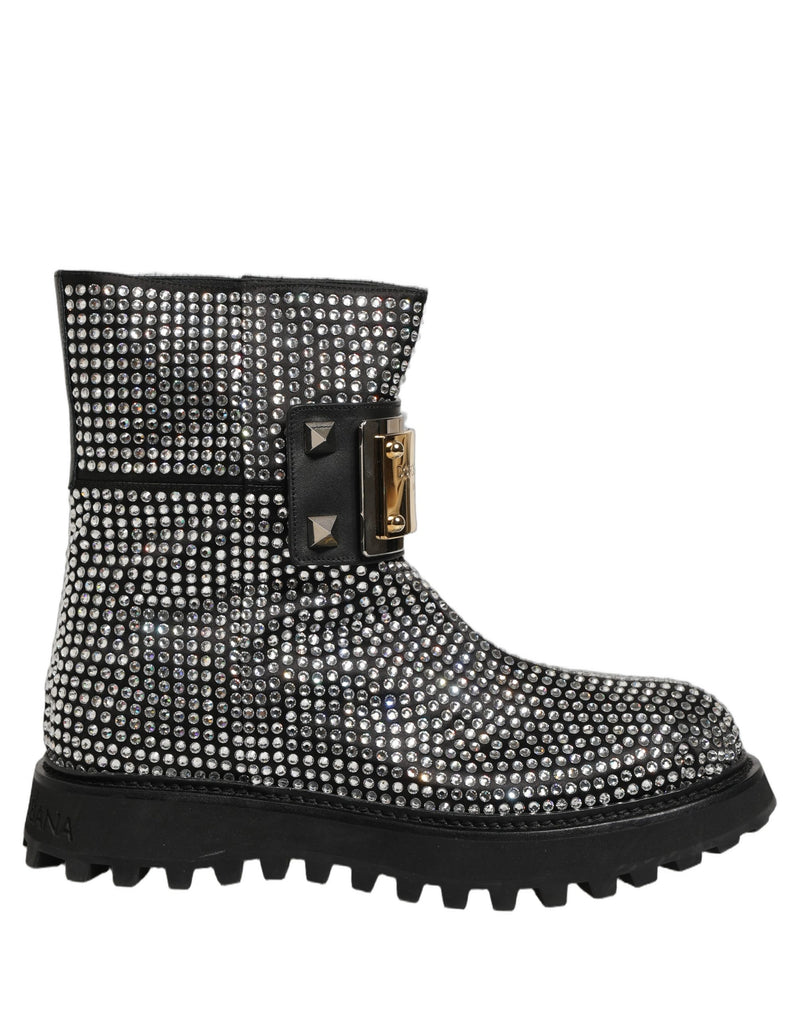 Dolce & Gabbana Black Crystal Embellished Ankle Boots