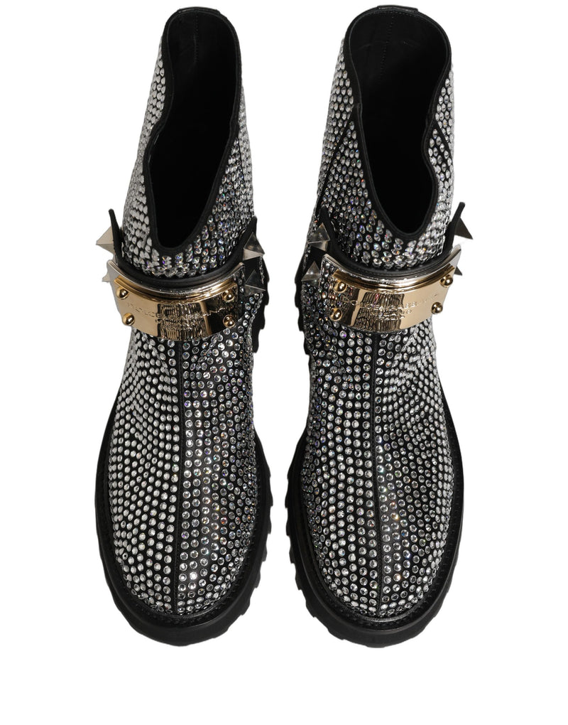Dolce & Gabbana Black Crystal Embellished Ankle Boots
