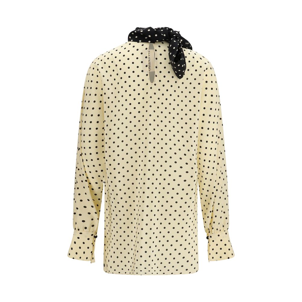 Valentino Garavani Beige Silk Blouse with Polka Dots
