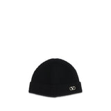 Valentino Garavani Black Cashmere VLogo Beanie