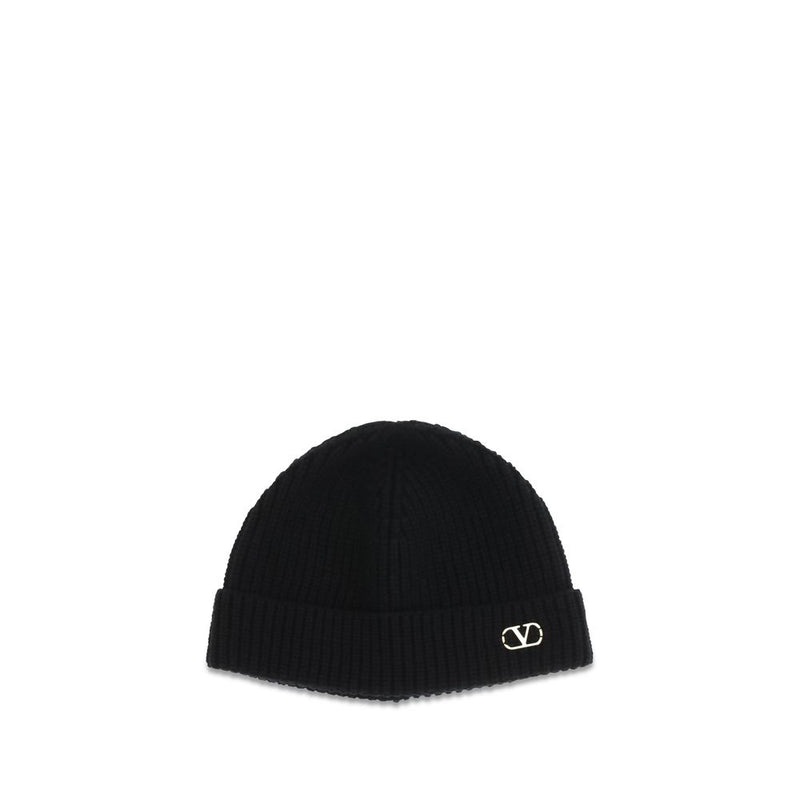 Valentino Garavani Black Cashmere Beanie - VLogo Design