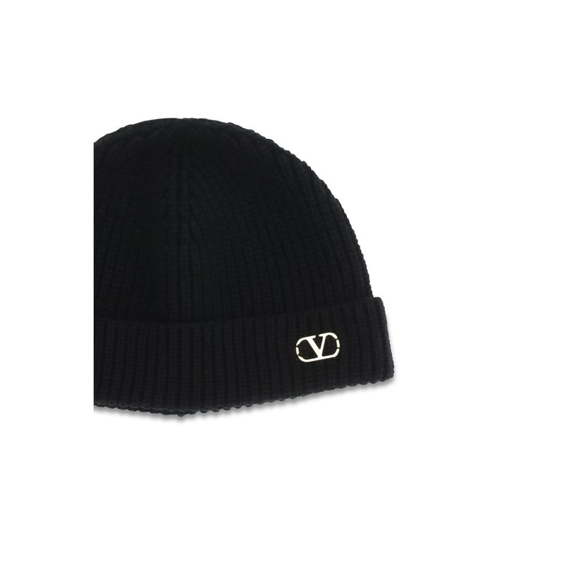 Valentino Garavani Black Cashmere Beanie - VLogo Design