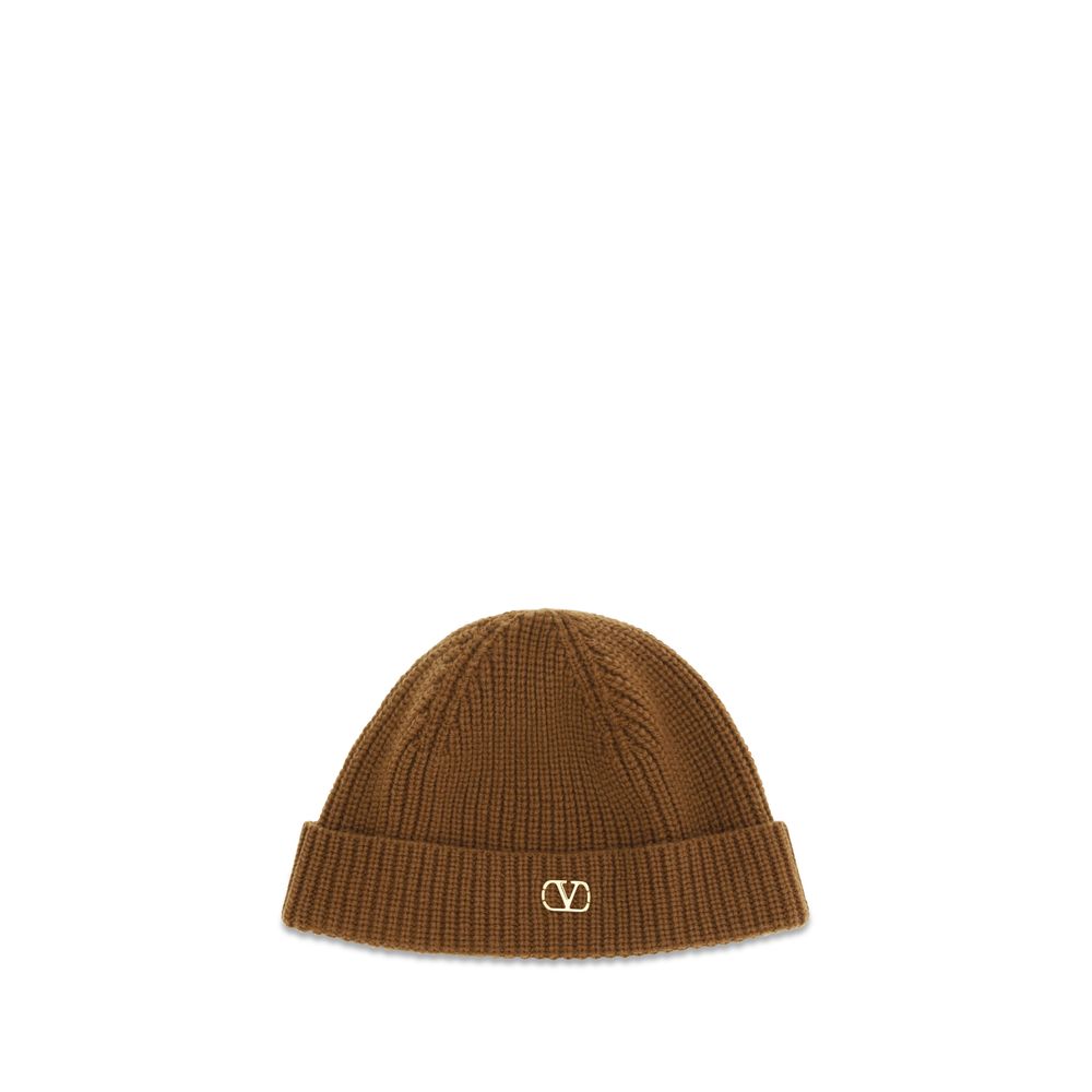 Valentino Garavani VLogo Brown Cashmere Beanie