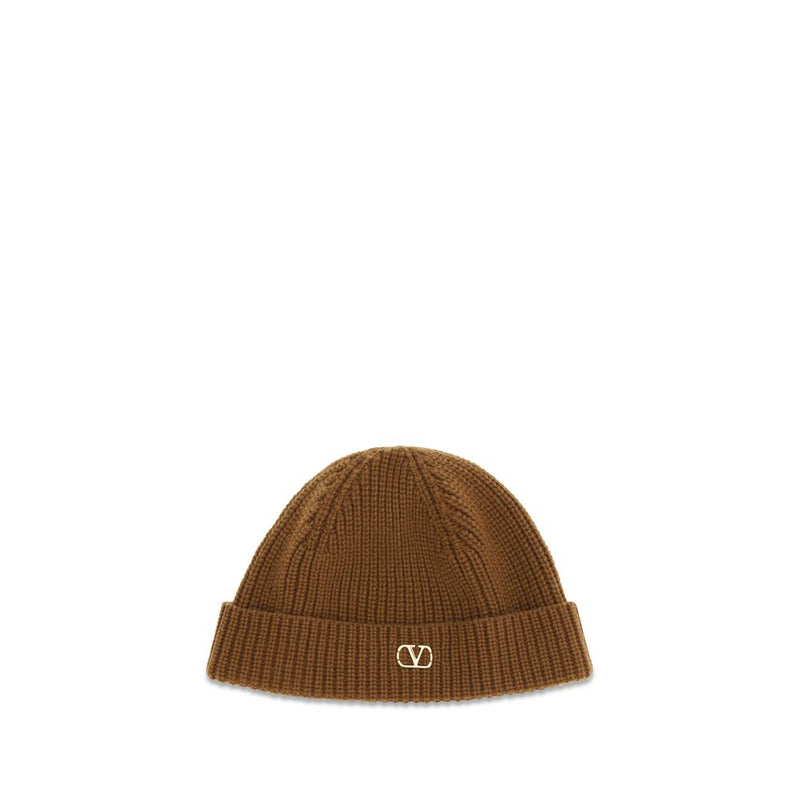 Valentino Garavani Brown Cashmere Beanie - VLogo Design