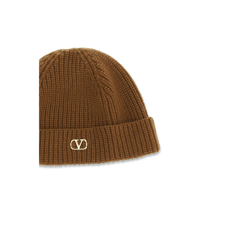 Valentino Garavani Brown Cashmere Beanie - VLogo Design