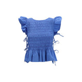 Ganni Blue Cotton Blouse with Ruched Detail
