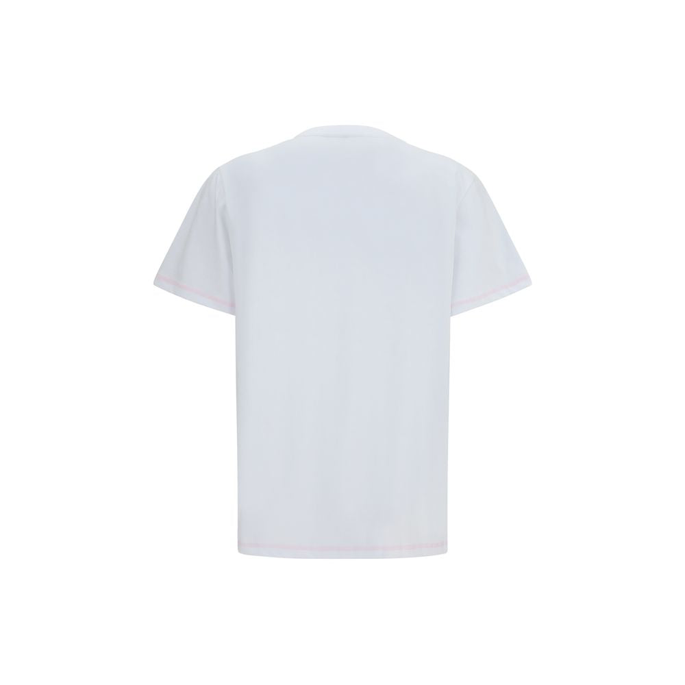 Ganni White Cotton T-Shirt with Raspberry Print