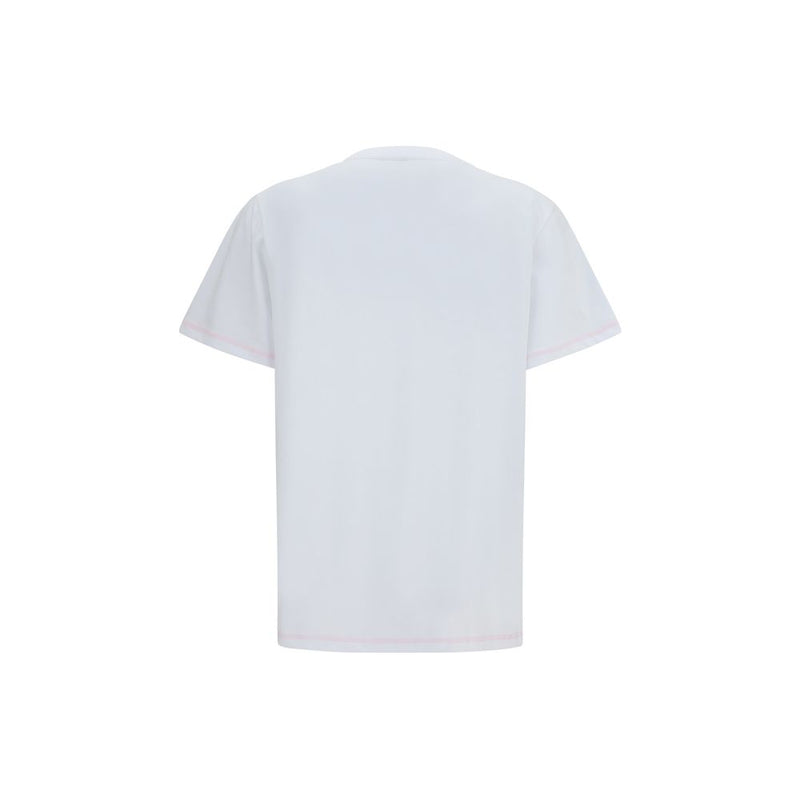 Ganni White Cotton T-Shirt with Raspberry Print