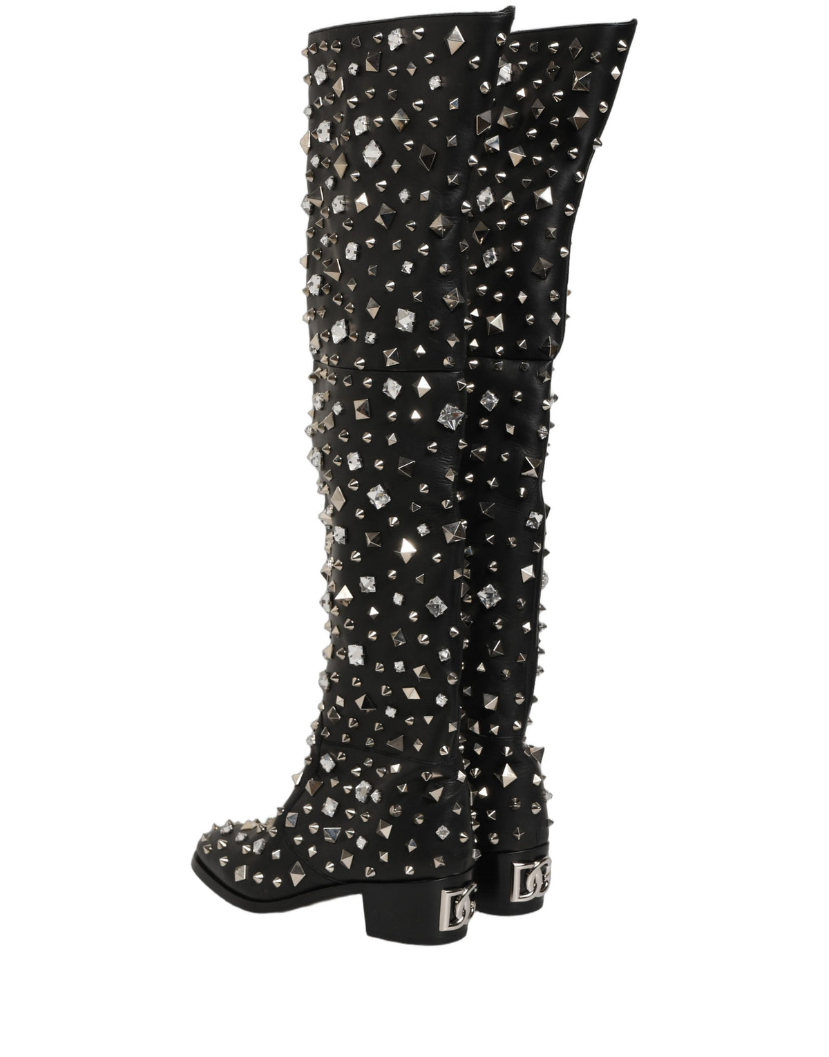 Dolce & Gabbana Black Crystal Embellished High Boots