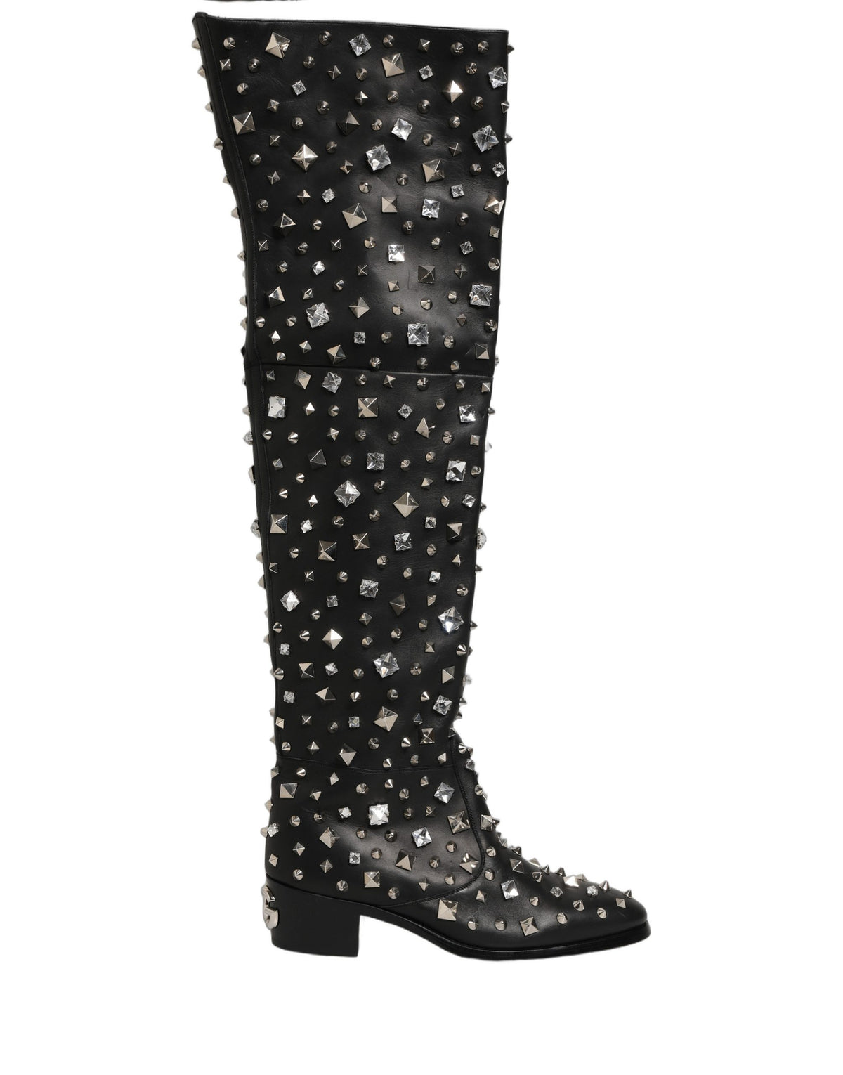 Dolce & Gabbana Black Crystal Embellished High Boots