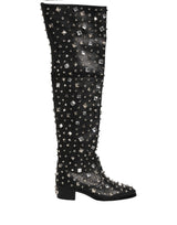 Dolce & Gabbana Black Crystal Embellished High Boots
