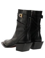 Dolce & Gabbana Black Leather DG Plaque Mid Calf Boots