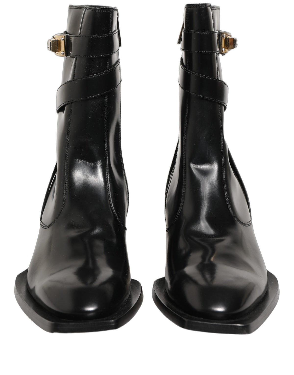 Dolce & Gabbana Black Leather DG Plaque Mid Calf Boots