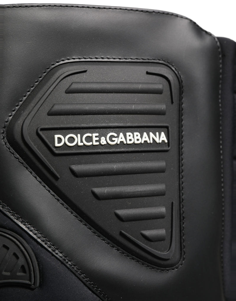 Dolce & Gabbana Black Leather Biker Mid Calf Boots for Men