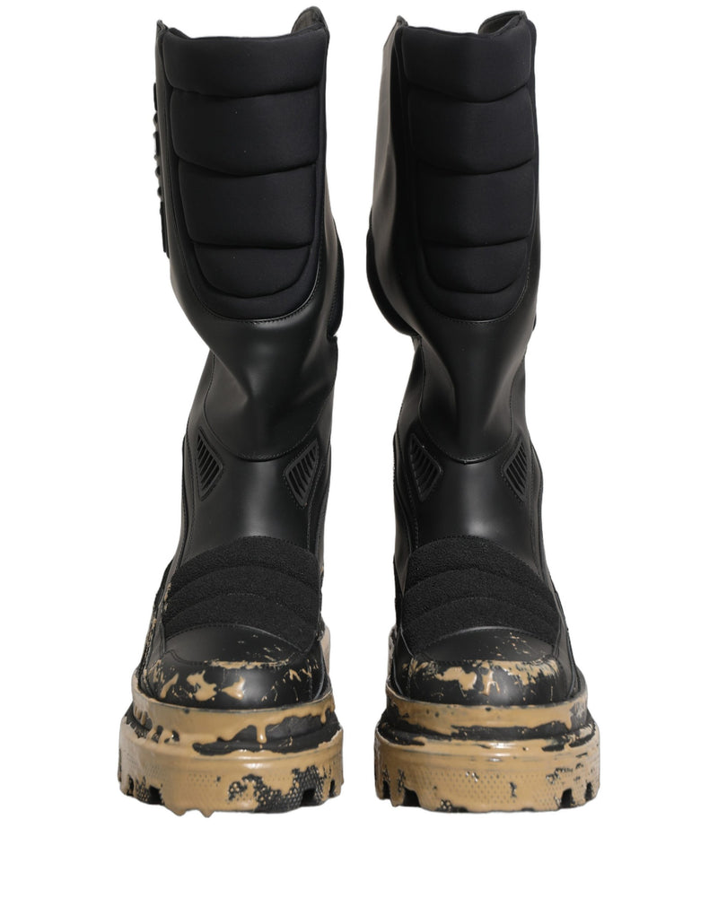 Dolce & Gabbana Black Leather Biker Mid Calf Boots for Men