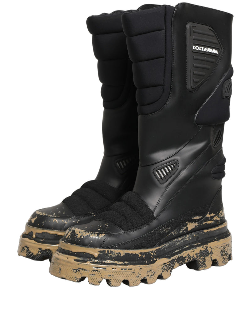 Dolce & Gabbana Black Leather Biker Mid Calf Boots for Men