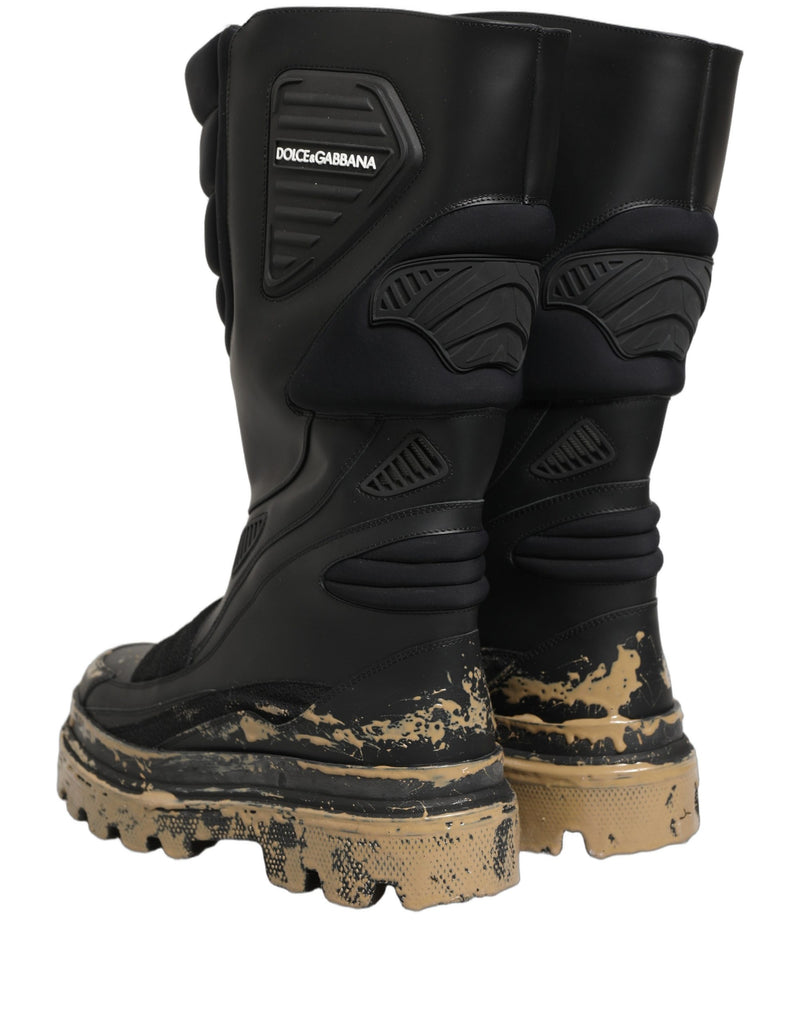 Dolce & Gabbana Black Leather Biker Mid Calf Boots for Men