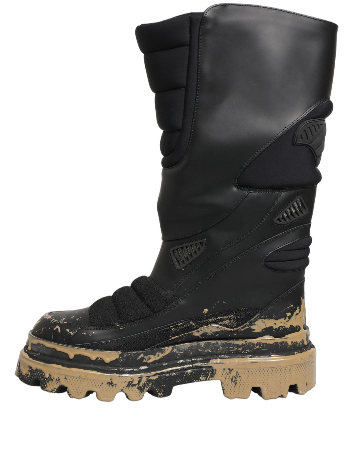 Dolce & Gabbana Black Leather Biker Mid Calf Boots for Men