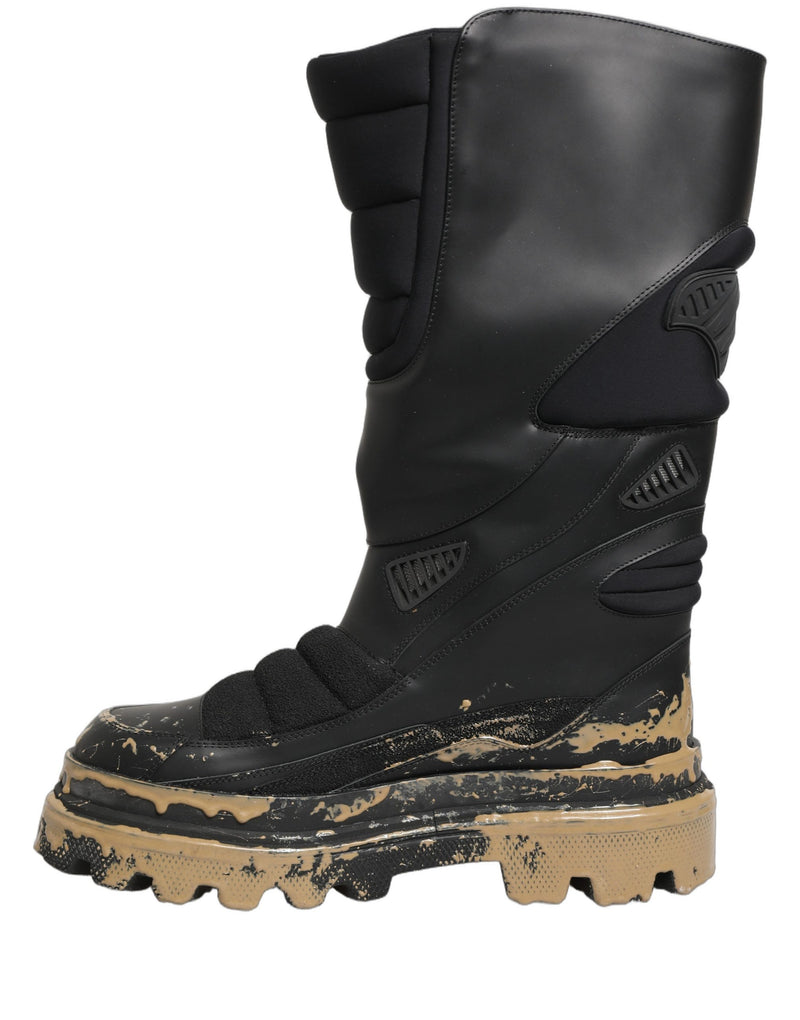 Dolce & Gabbana Black Leather Biker Mid Calf Boots for Men
