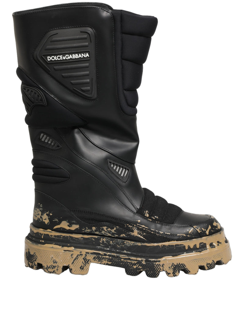 Dolce & Gabbana Black Leather Biker Mid Calf Boots for Men