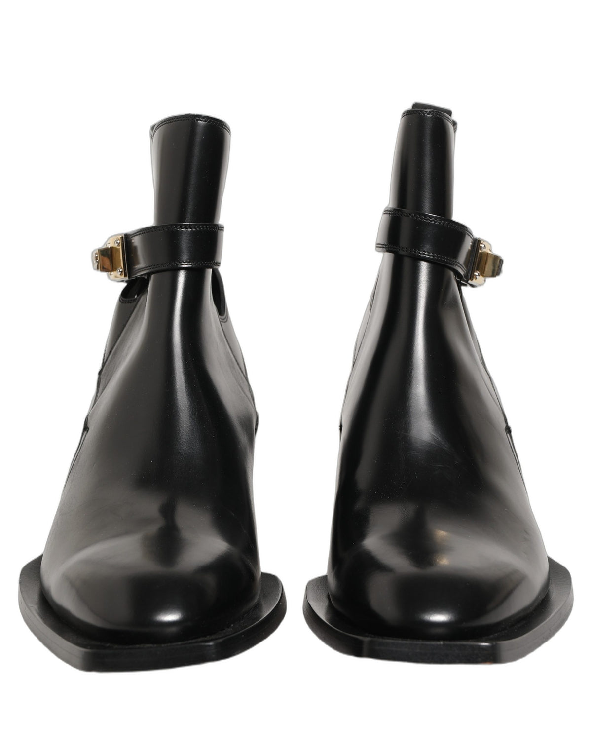 Dolce & Gabbana Black Leather DG Plaque Ankle Boots
