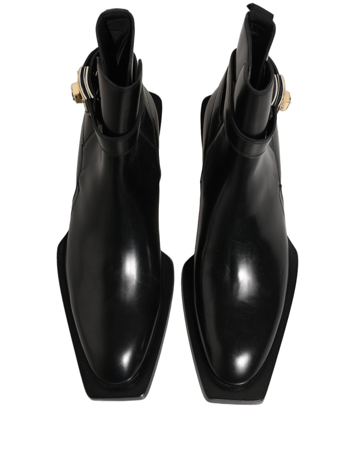 Dolce & Gabbana Black Leather DG Plaque Ankle Boots
