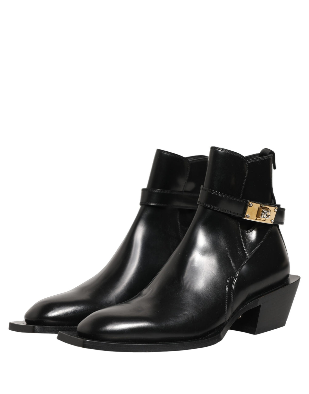 Dolce & Gabbana Black Leather DG Plaque Ankle Boots