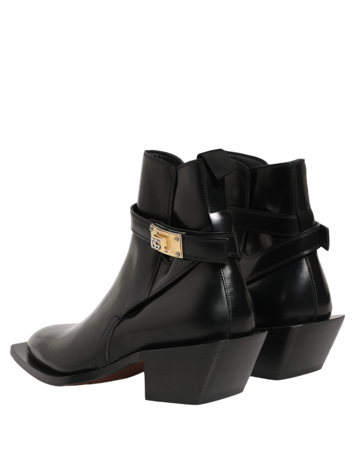 Dolce & Gabbana Black Leather DG Plaque Ankle Boots