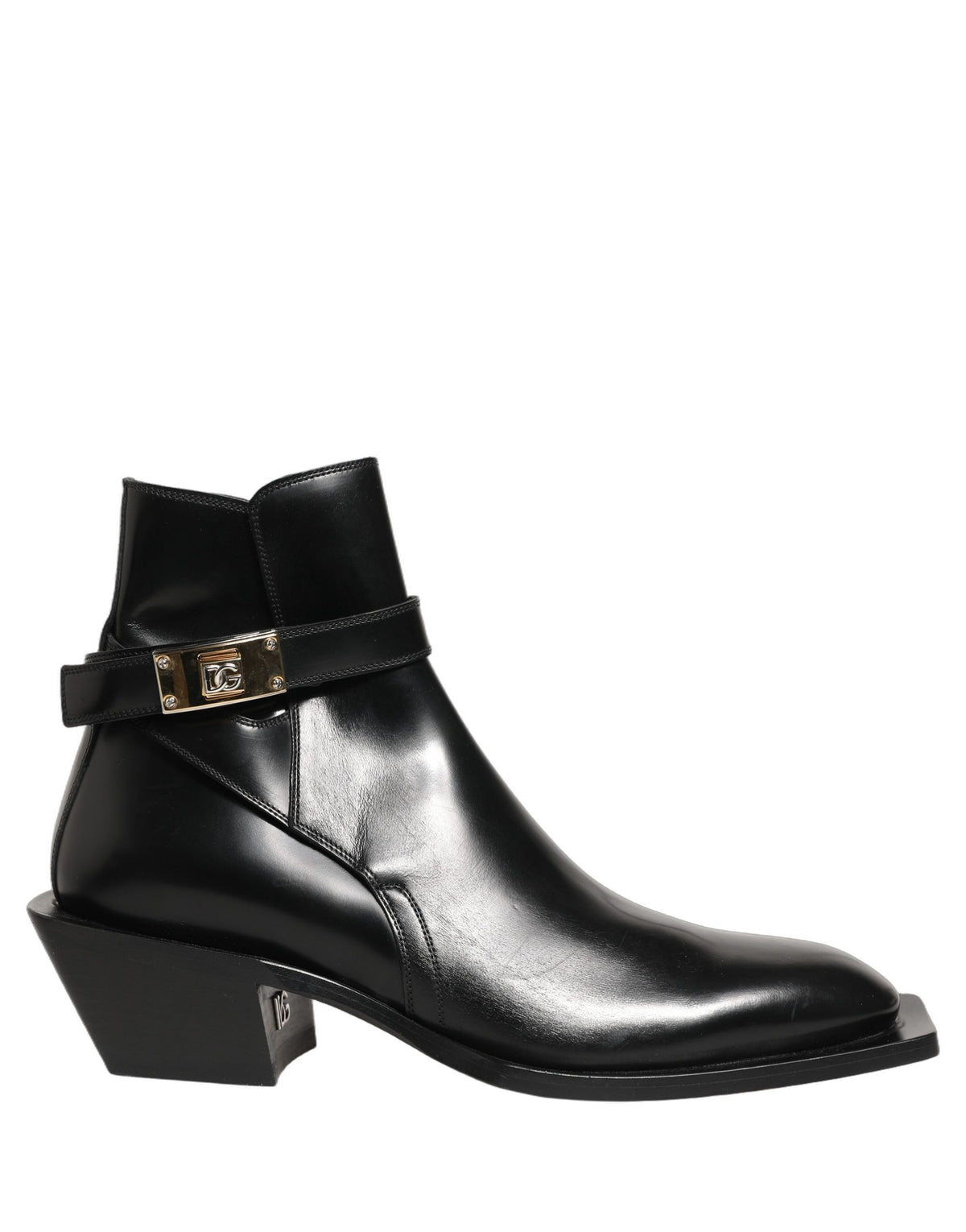 Dolce & Gabbana Black Leather DG Plaque Ankle Boots