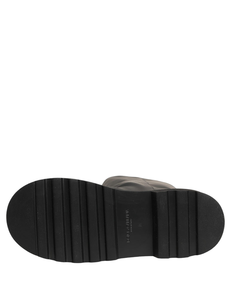 Dolce & Gabbana Black Leather Mid Calf Chunky Boots for Men