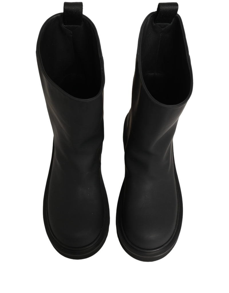 Dolce & Gabbana Black Leather Mid Calf Chunky Boots for Men