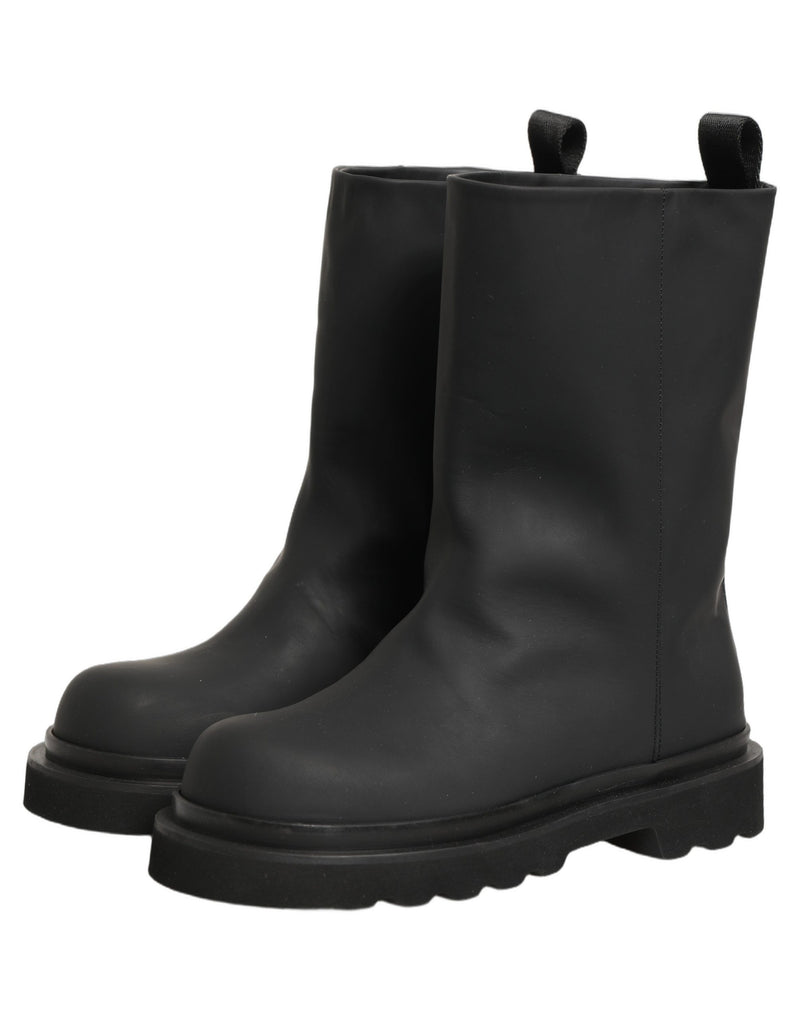 Dolce & Gabbana Black Leather Mid Calf Chunky Boots for Men