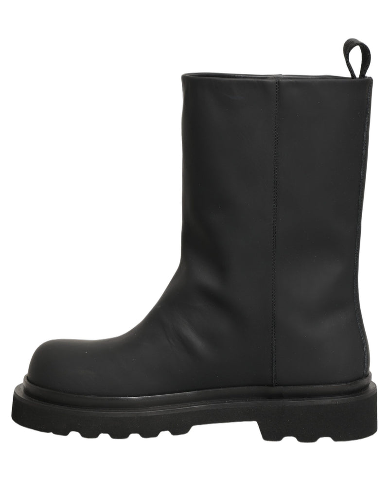 Dolce & Gabbana Black Leather Mid Calf Chunky Boots for Men
