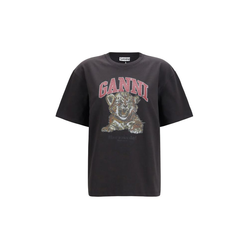 Ganni Black Cotton Sweatshirt - Casual Style with Tiger Print