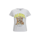 Ganni White Cotton Sweatshirt - Casual Style with Tiger Graphic