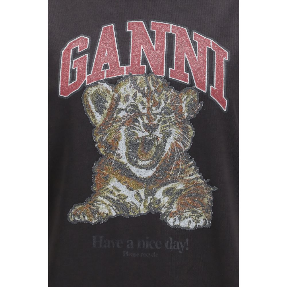 Ganni Black Cotton Sweatshirt - Casual Style with Tiger Print